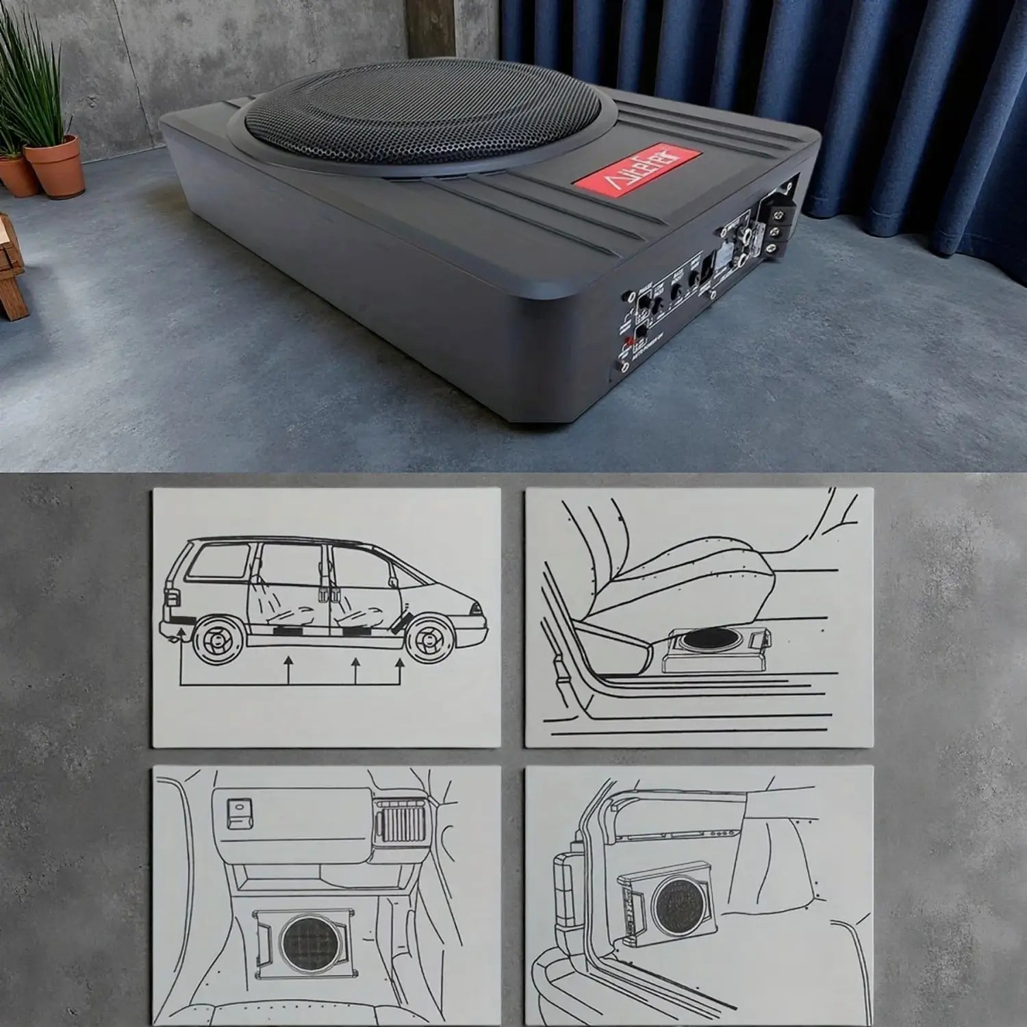 AiteFeir 10inch 1500W Universal Car Audio Active Subwoofer Speaker Maximum Power Square Ultra-Thin Auto