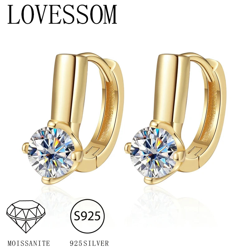 A pair of 925 silver 0.5 carat*2 four-claw round moissanite earrings for men and women