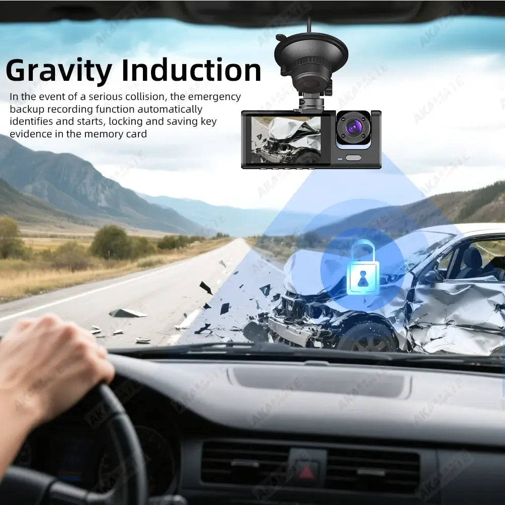 Car DVR 3 Cameras Recorder Rear Inside Vehicle 3-Lens Dash Cam Three Way Camera DVRs Dashcam Channel Video Camcorde