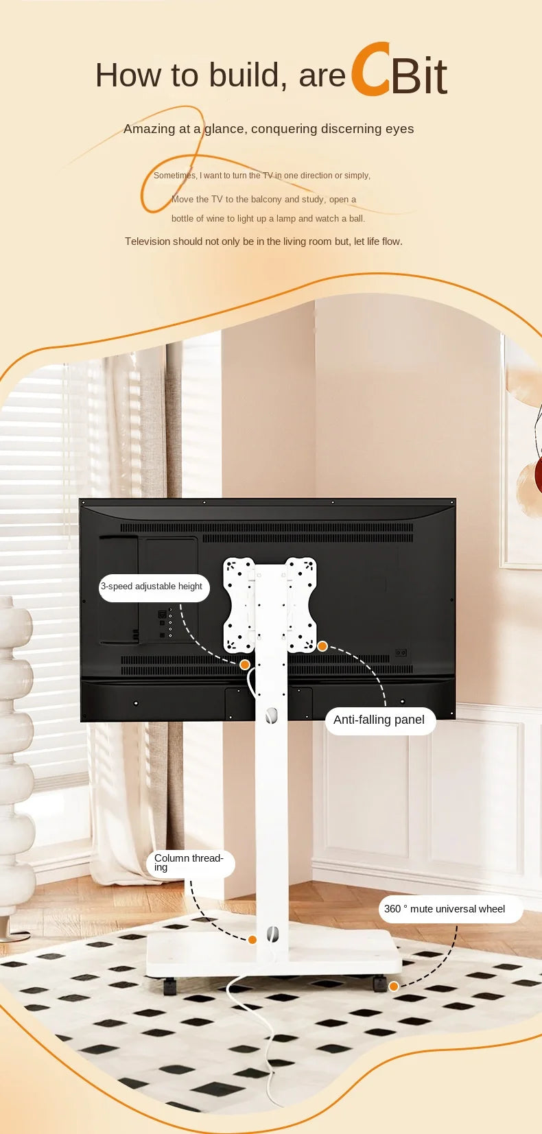 Rolling TV Stand for 10-43 Inch TVs PC Portable Mobile Cart on Wheels Universal Floor Stands with Swivel Mount Fit