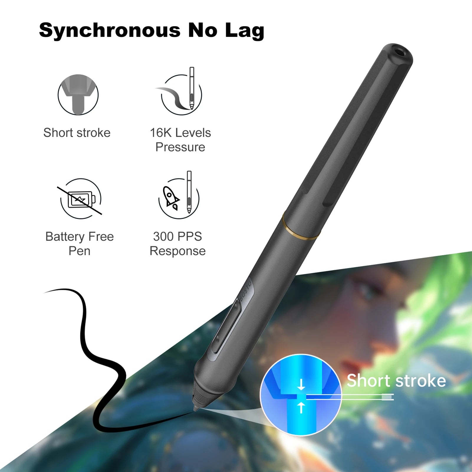 BOSTO BT-13HDK Portable Graphics Drawing Tablet 13.3 Inch H-IPS LED Screen Display Anti-glare Digital Art Pad