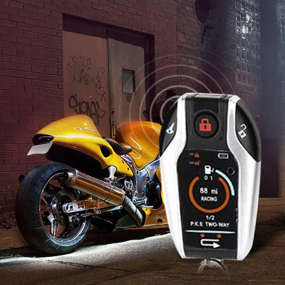 2 way Motorcycle Anti-theft Security Alarm System Scooter Burglary Vibration Remote Engine Start 5meter Auto-lock