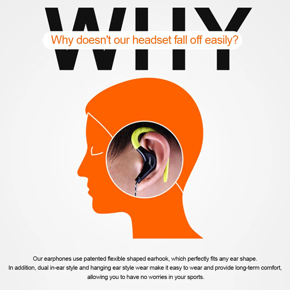 S760 wired waterproof earphones with black neon green ear hook design