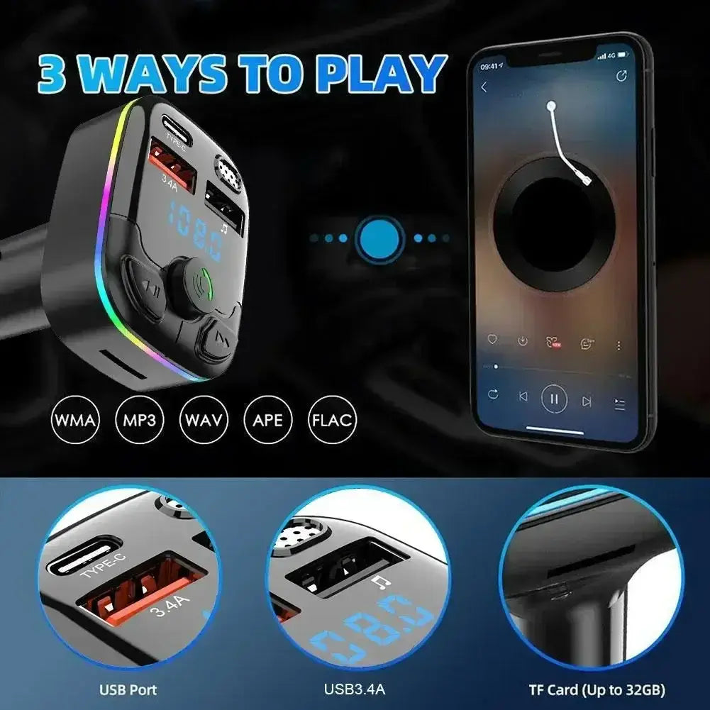 Car Bluetooth 5.0 FM Transmitter Wireless Adapter Mic Audio Receiver Auto MP3 Player 2.1A Dual USB Fast Charger