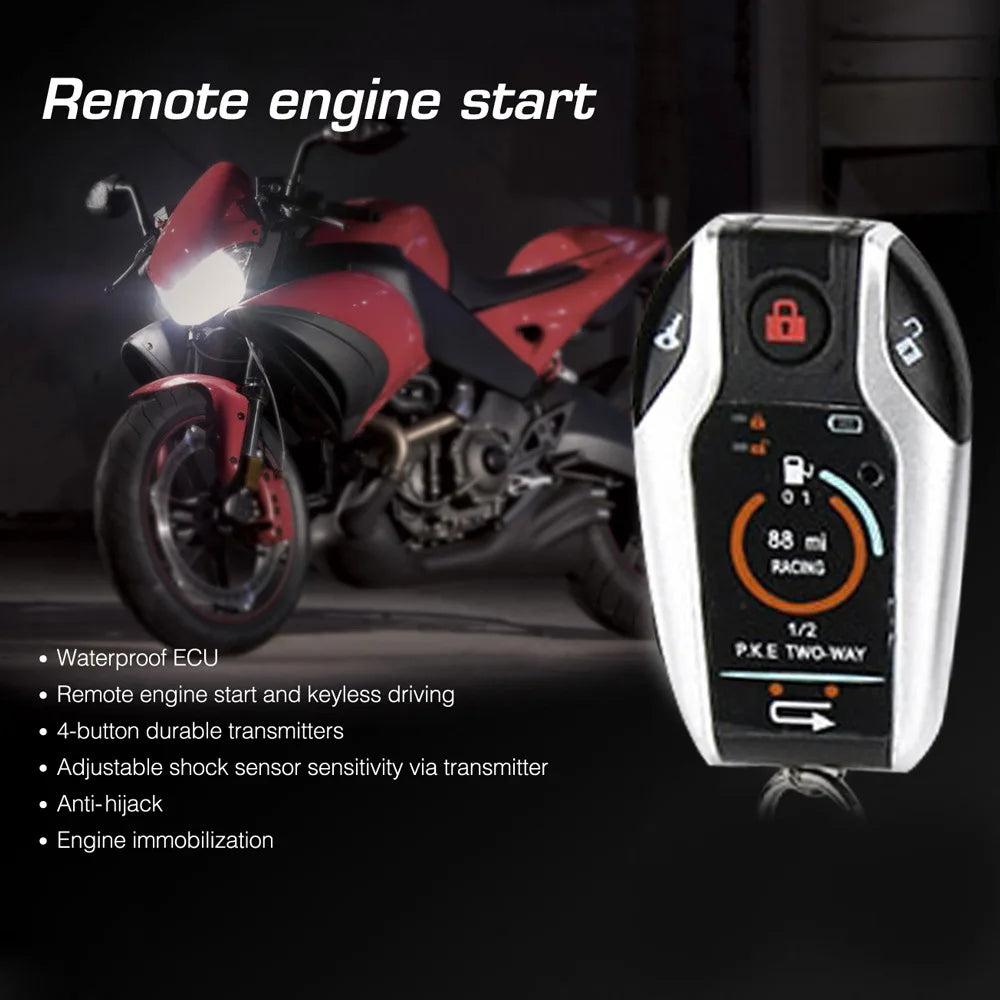 2 way Motorcycle Anti-theft Security Alarm System Scooter Burglary Vibration Remote Engine Start 5meter Auto-lock