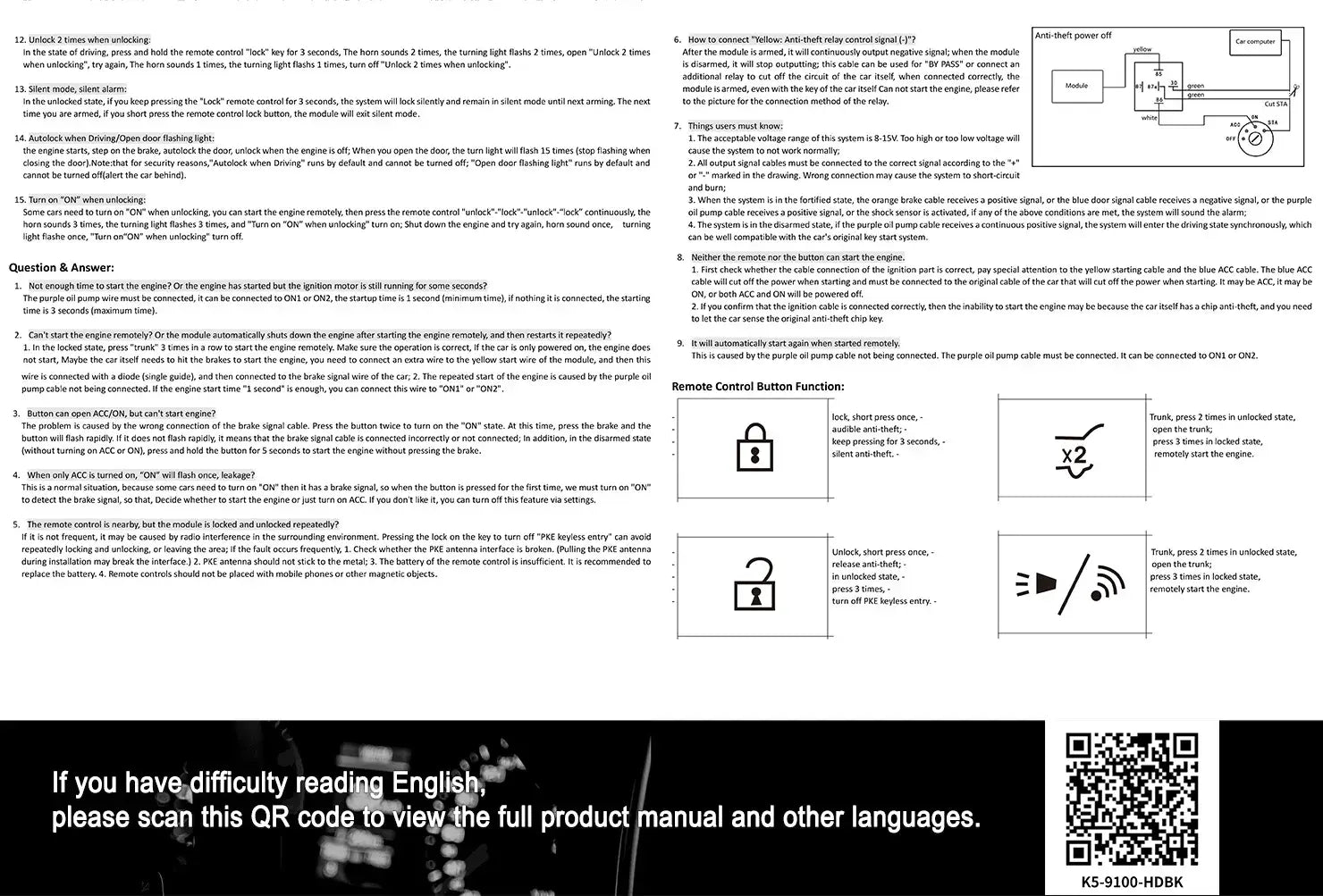 Remote Starter Car Alarm with Autostart Smart System Universal Start Stop Ignition Button for Central Lock Auto