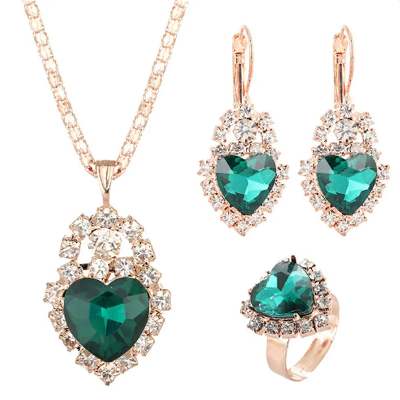 Jewelry Sets Women Wedding Set for Brides Gold-Color Zirconia Earring Pendant Necklace Ring