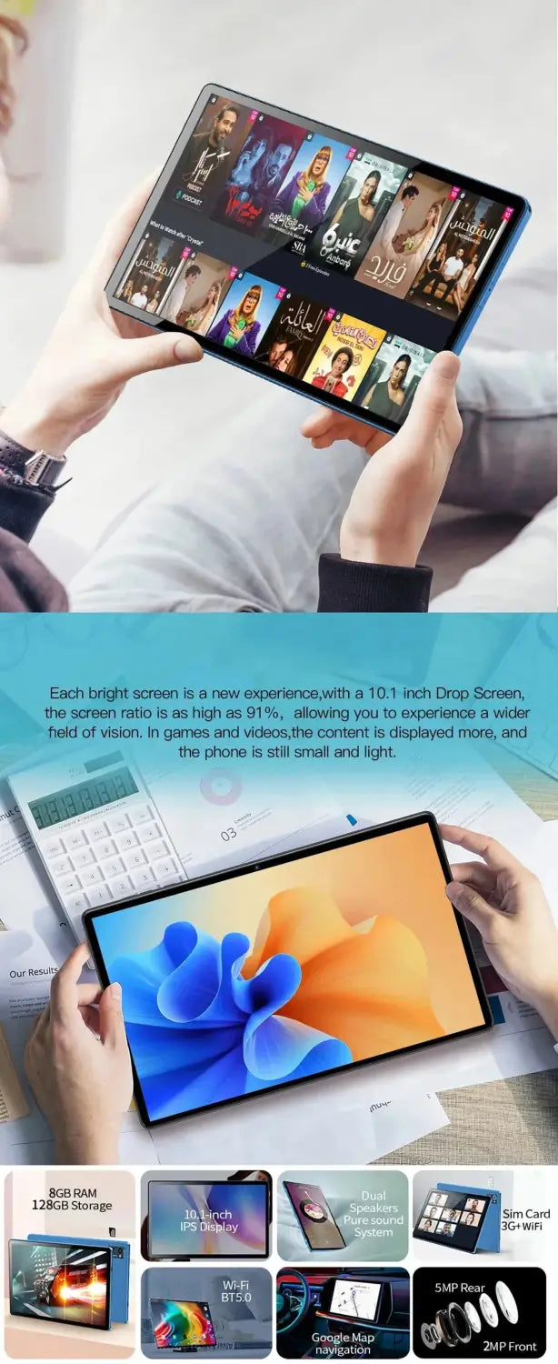 2024 Top selling 10.1-inch Tablet with 4GB RAM 64GB ROM Android 11 System Song Player Global Version 5000 mAh