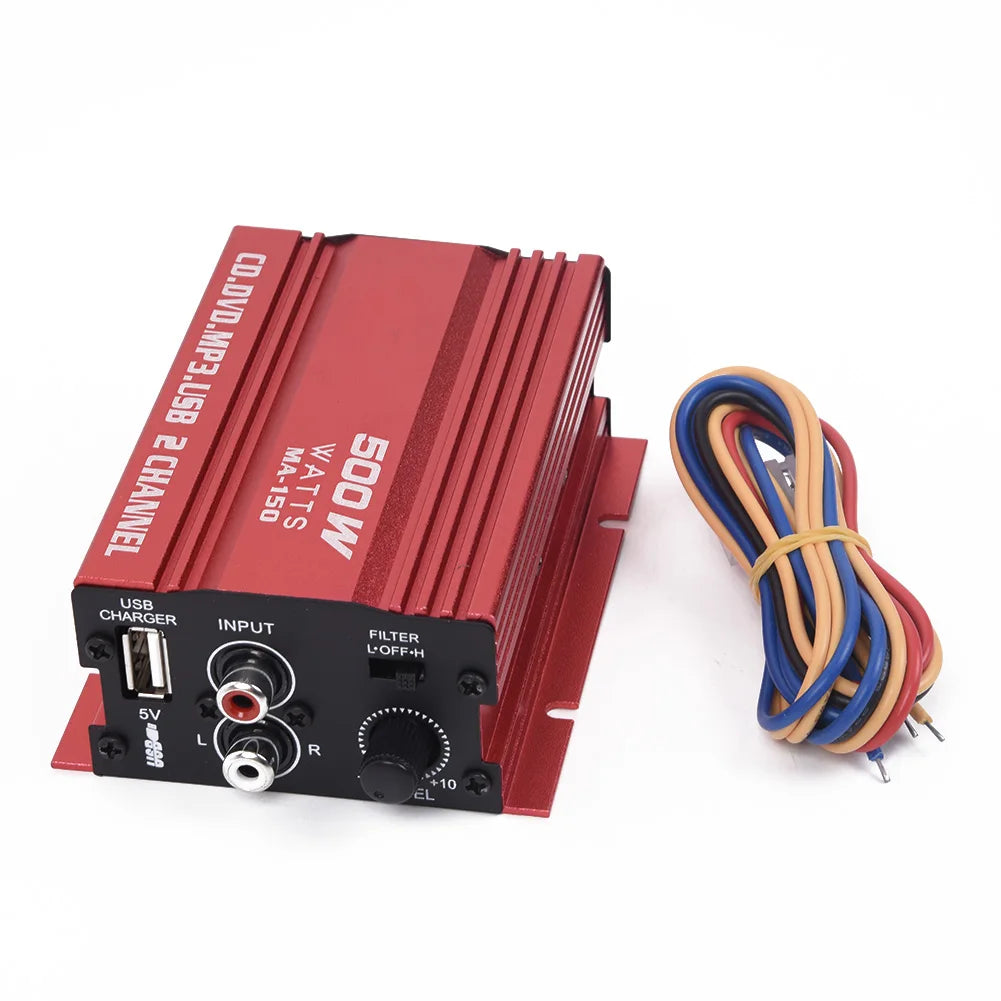 1 Set Car 12V 500W 2 Channels Mini Hi-Fi Stereo Audio Amp Subwoofer Automotive Accessories