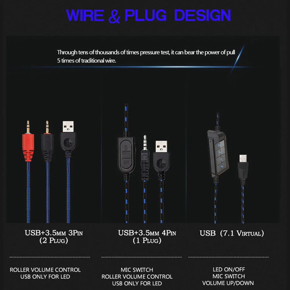 Wired Gaming Headphones With LED Light Noise-cancelling Gamer Headset Microphone for PC Computer Laptop For PS4 PS5 Xbox