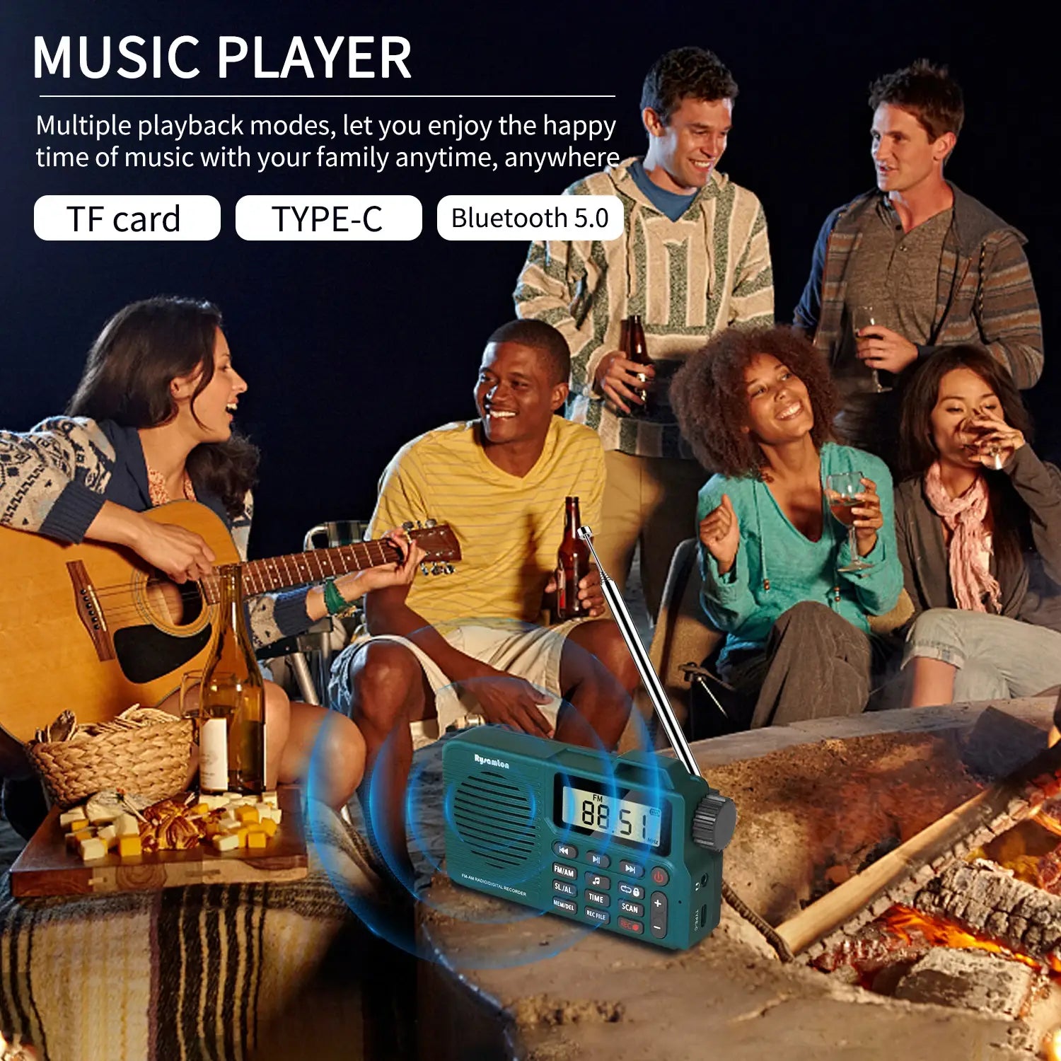 Portable AM/FM Radio Small Pocket with Bluetooth Bass Speaker Support Micro SD Card and Record Long Battery Life