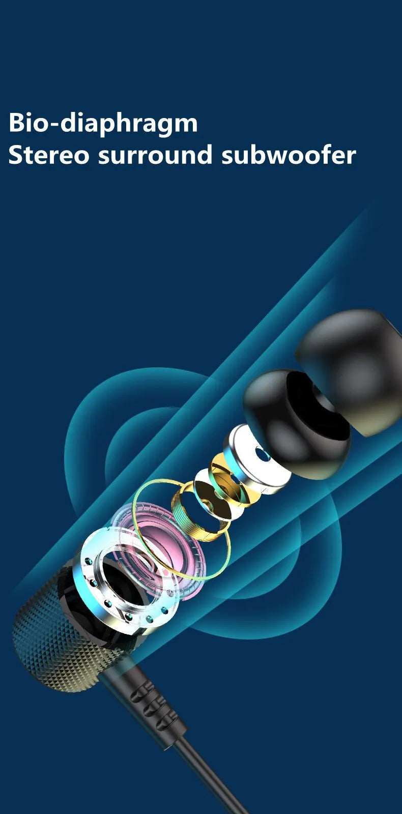 Black neckband earphones silicone with hifi 9D stereo sports headset