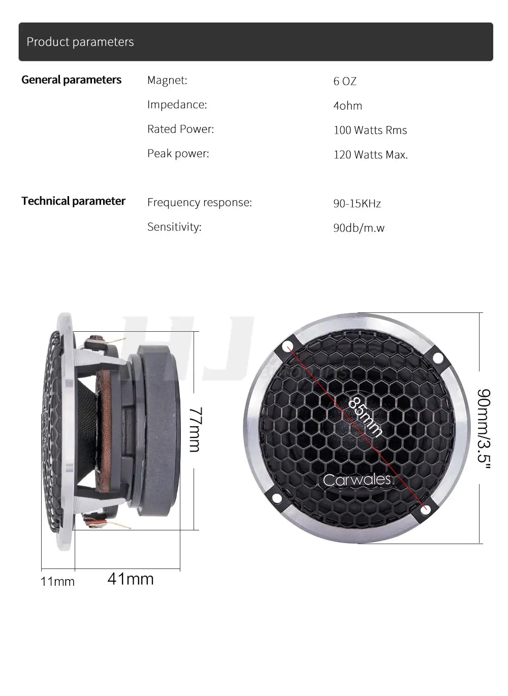 2pcs Car Universal Midrange Speaker 3.5 Inch Center Modified 3-way Audio System Music Sound Auto Mid Frequency