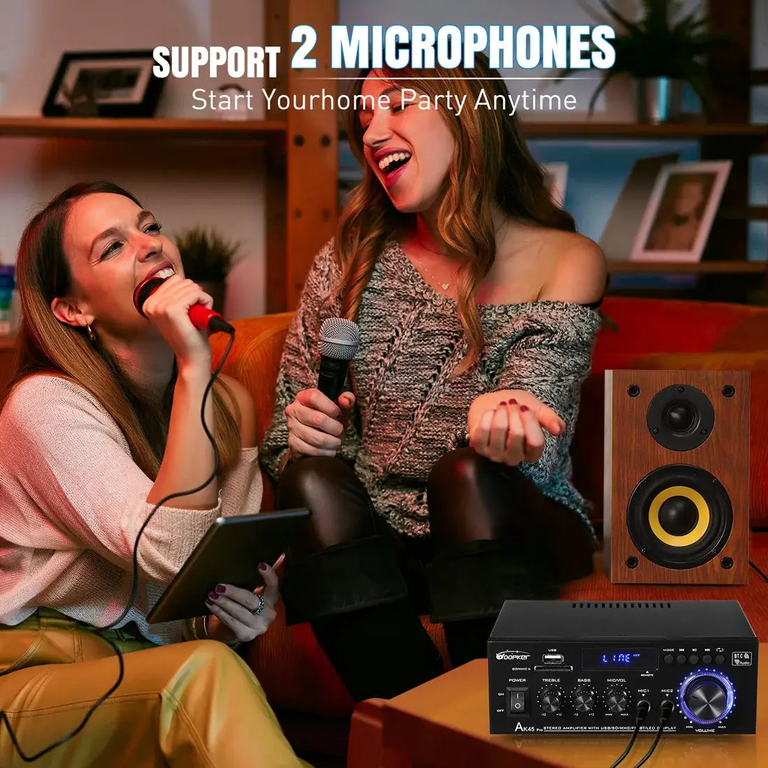 Woopker AK45 Pro black audio receiver with remote control and USB ports