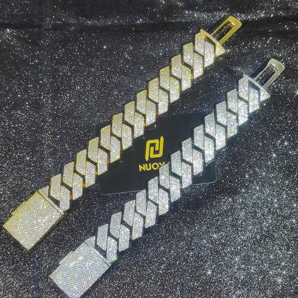 Mens Cuban Link Chain Bracelet Gold Plated Bling Miami Prong Set Diamond for Men 25MM Iced Out Hip Hop Jewelry