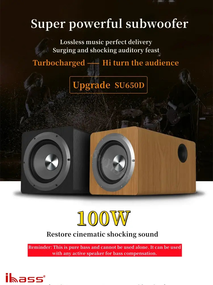 100W Wooden Desktop Passive Heavy Duty Subwoofer 6.5 Inch Horn Caixa De Som Need To Match Home Amp Or Powered Speakers