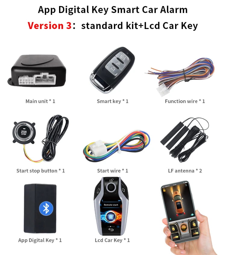 Cardot 2022 Smart Car Alarm with Digital Key Phone Start Stop Engine