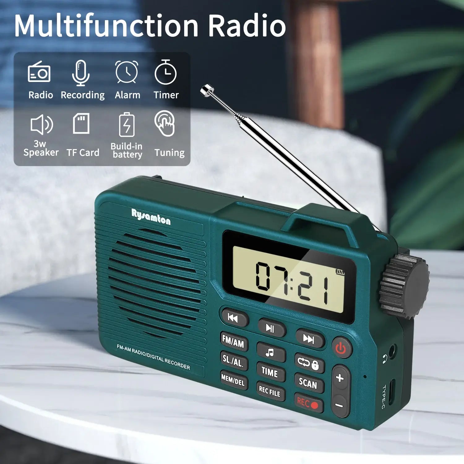 Portable AM/FM Radio Small Pocket with Bluetooth Bass Speaker Support Micro SD Card and Record Long Battery Life