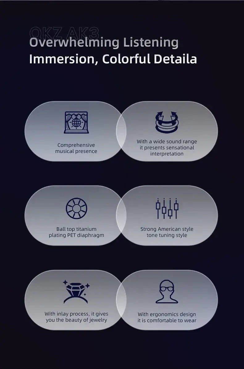 QKZ AK3 FiLe wired earbuds with microphone, sleek black design and bass.