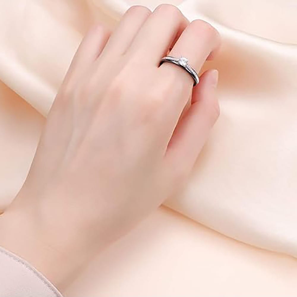 Kolmnsta 6mm Sparkling 4 Claws Round Zircon Ceramic Rings For Women Stainless Steel Engagement Wedding Bands Jewelry