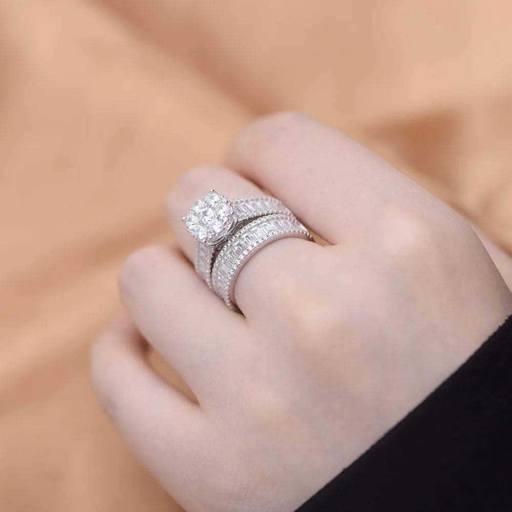 Wedding ring Set 925 silver jewelry wholesale fine Micro Inlaid Zircon Engagement Eternity Band rings women