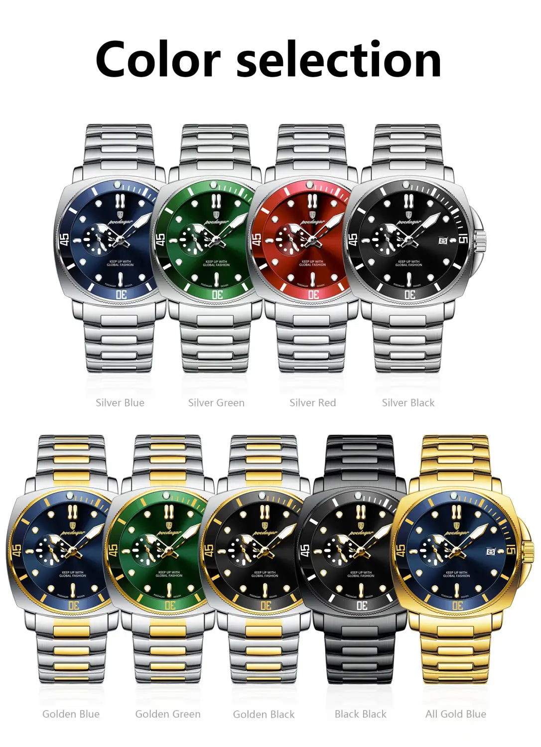 POEDAGAR Luxury Sports Man Wristwatch Luminous Waterproof Date Watch For Men Business Stainless Steel Quartz Men’s