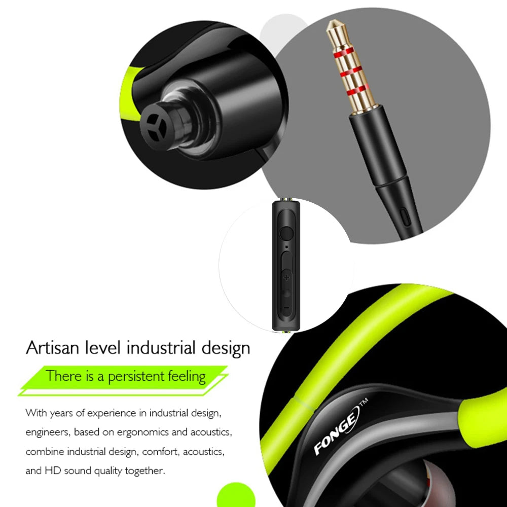 S760 Wired Waterproof Earphones with Ear Hook and Neon Green Design