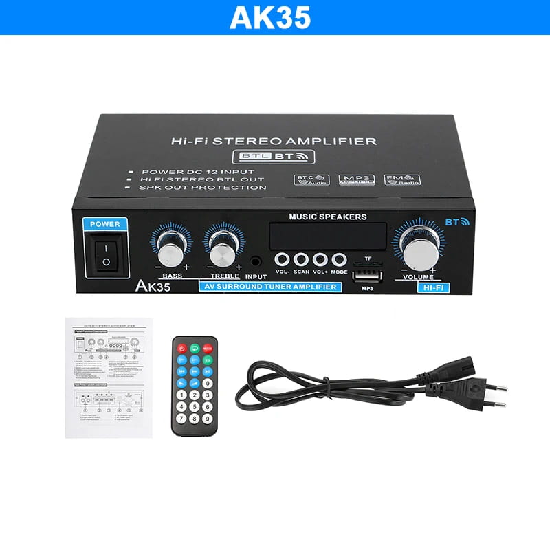 800W Home Car Amplifiers 2 Channel bluetooth 5.0 Stereo Sound Amplifier HIFI Subwoofer Bass FM USB Remote Control