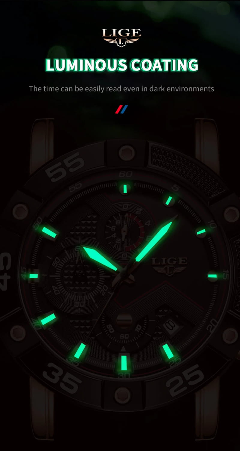 LIGE Mens Watches Top Brand Luxury Big Dial Watch Men Silicone Military Sports Waterproof Quartz For Relogio Masculino