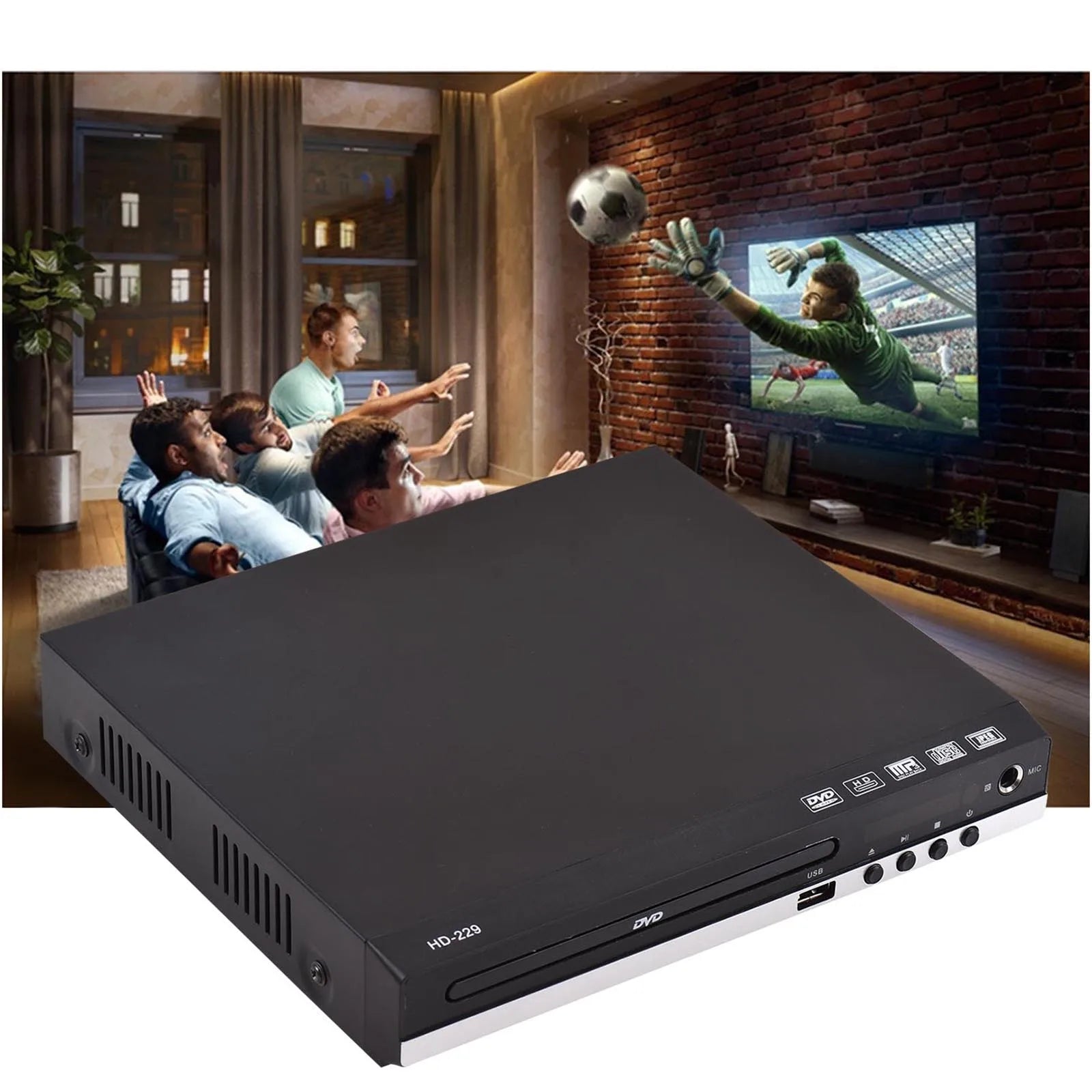 Home DVD Player CD Disc Digital Multimedia U Disk Playback HD AV Output with Remote Control