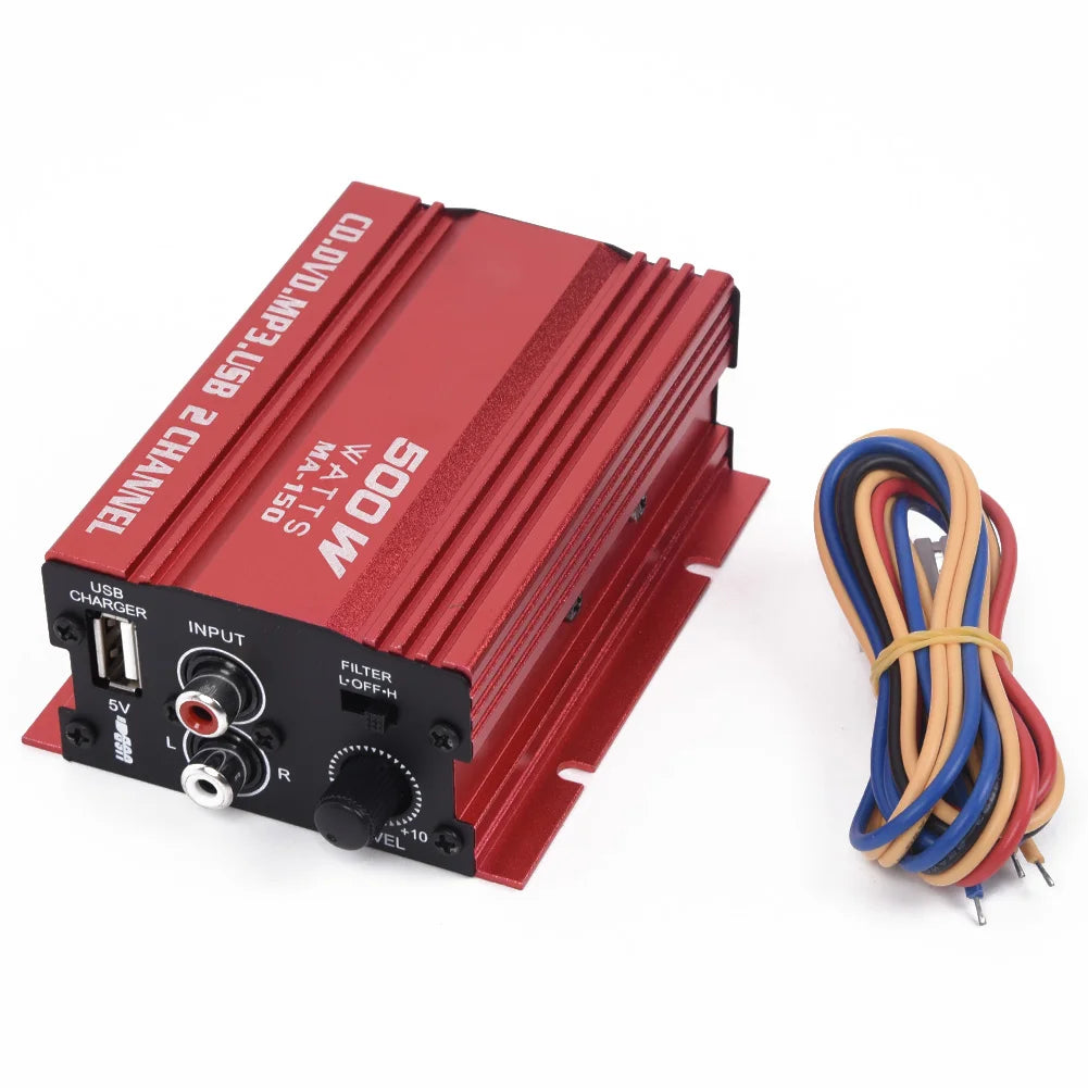 1 Set Car 12V 500W 2 Channels Mini Hi-Fi Stereo Audio Amp Subwoofer Automotive Accessories