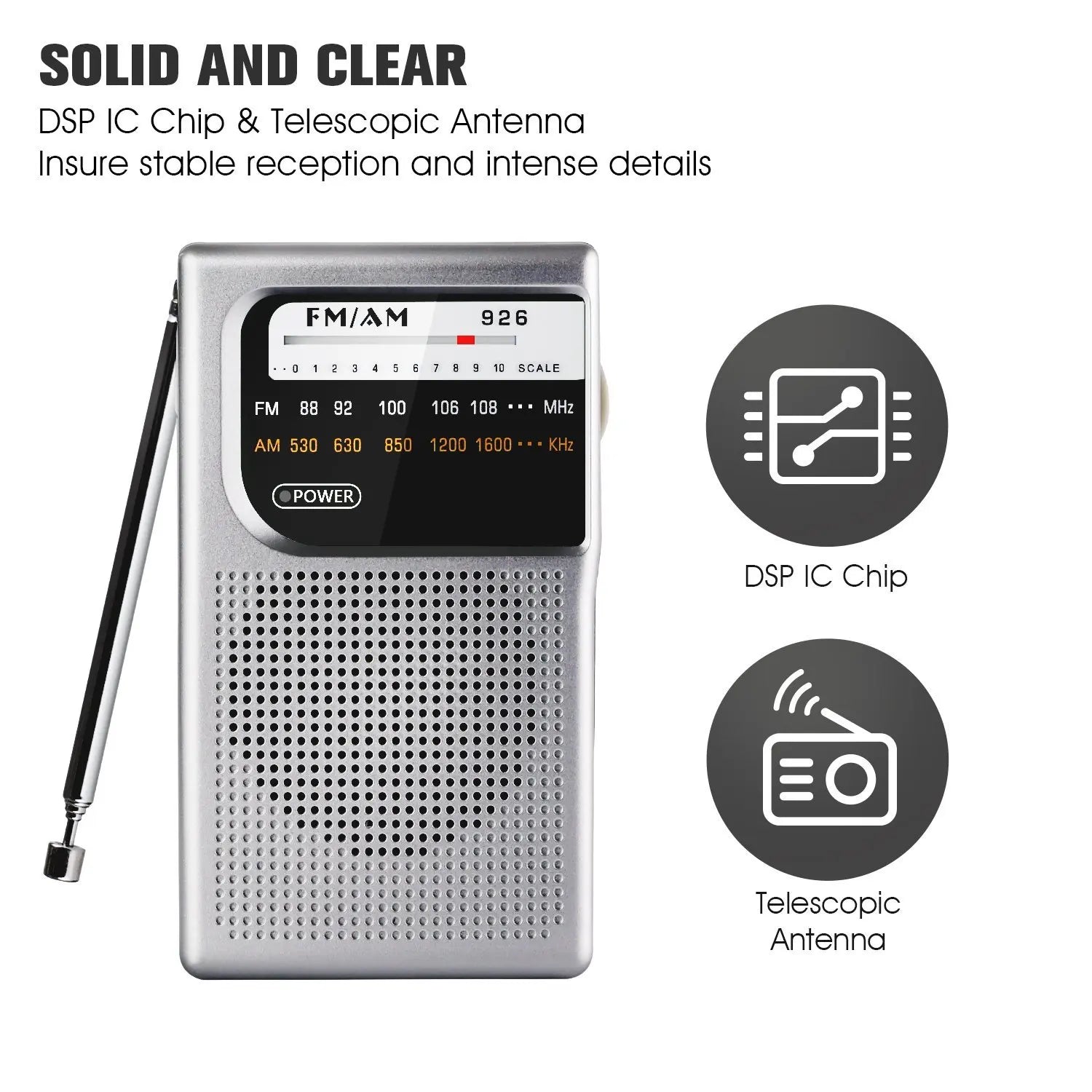 Portable mini AM / FM radio dual band stereo pocket suitable for hiking camping with headphone jack