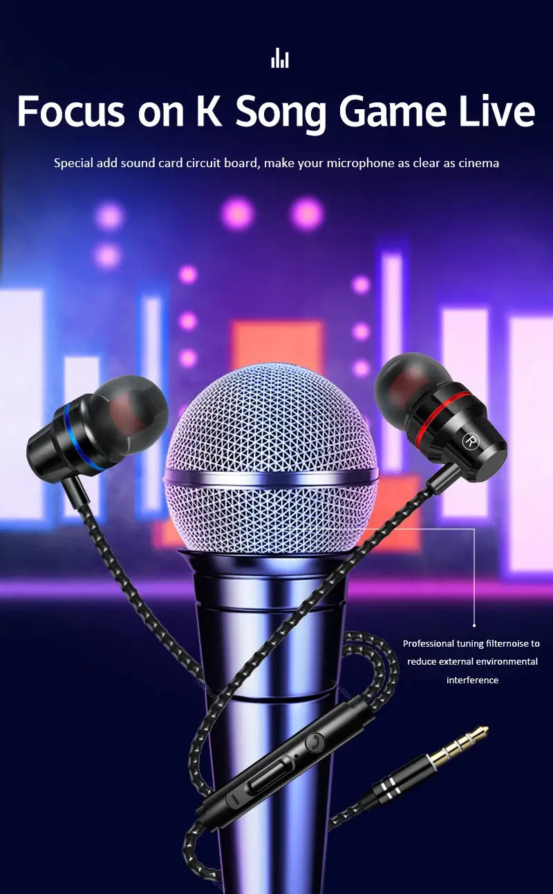 Gamer Wired Headphone Gaming Metal Earphone HiFi Bass Stereo 3.5mm-Pin Headset Noise Cancelling Earbud For Phone