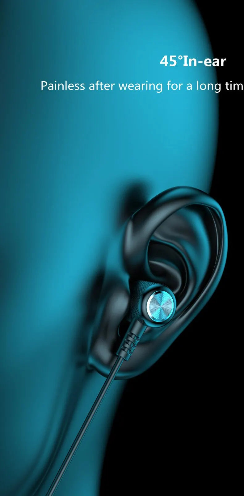 Black neckband earphones silicone with blue accent and Hifi stereo sports headset