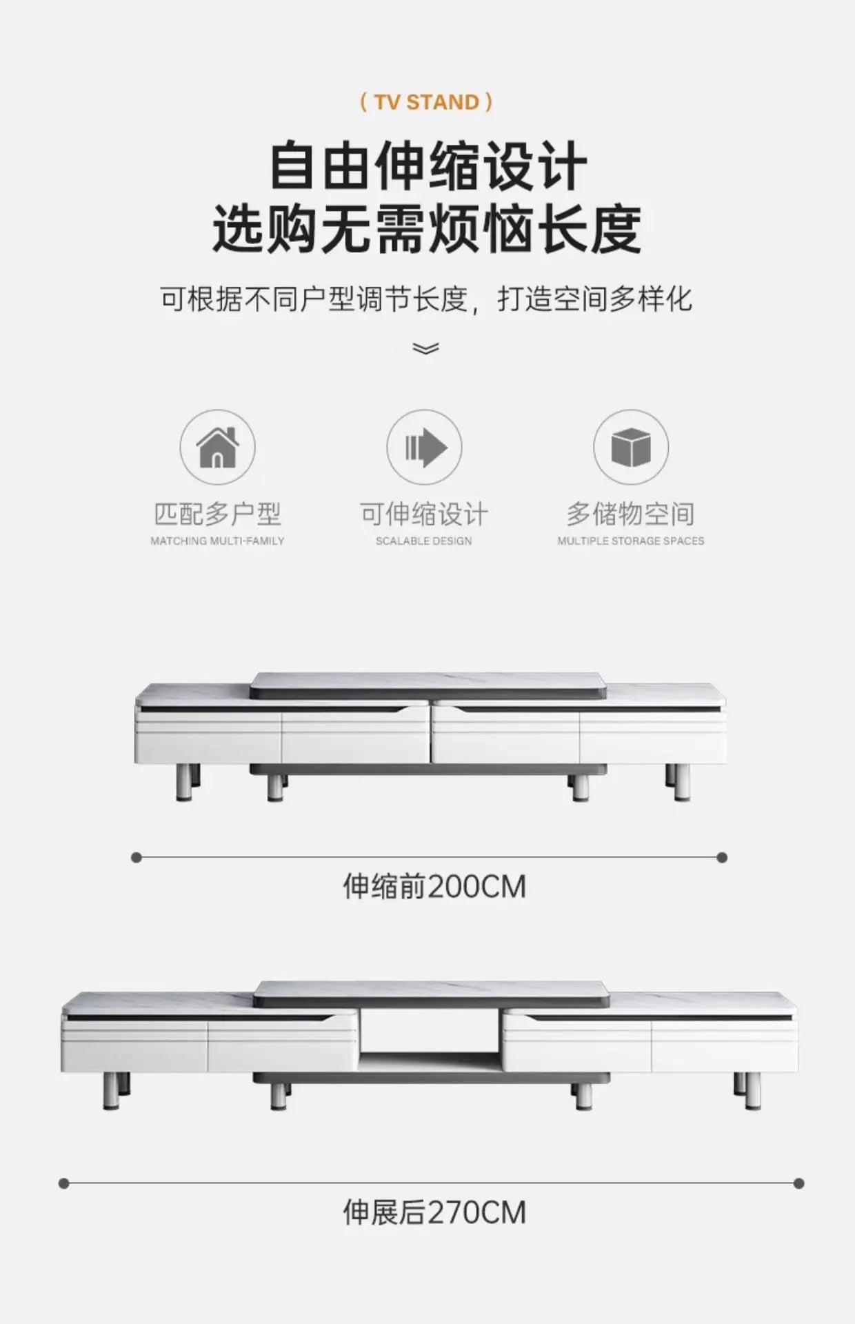 Modern LED TV Stand for Televisions Up Coffee Table Glass Shelves and Drawer Gaming Entertainment Center with Multiple