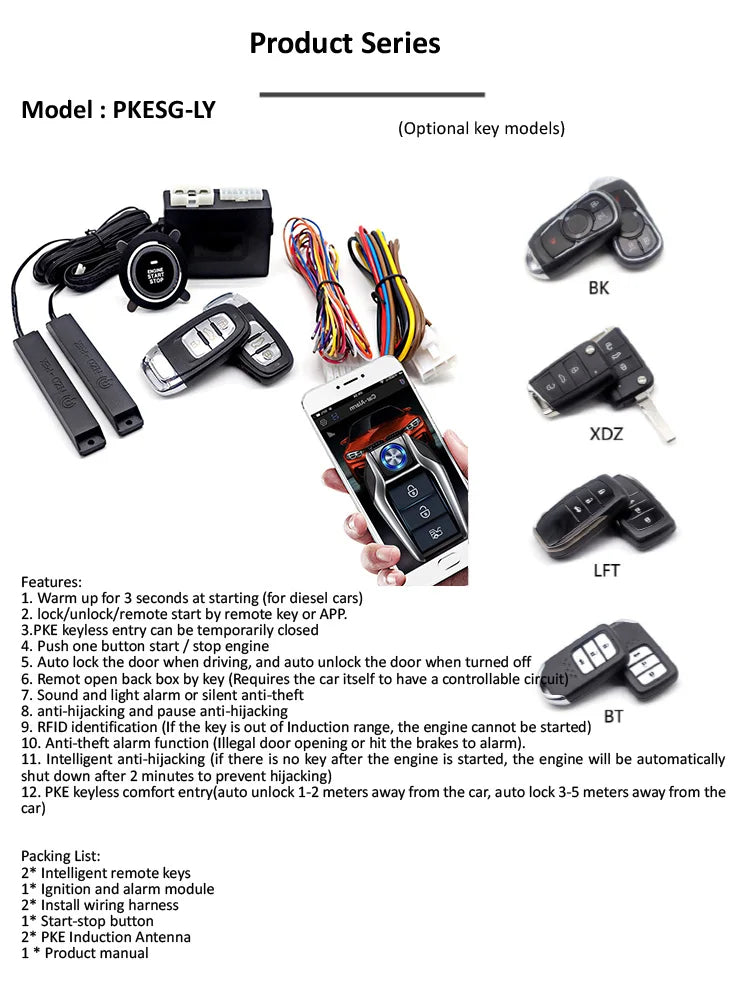 Universal Auto Start Stop Keyless Entry System Car Alarm Remote Engine Push One Button Accessories
