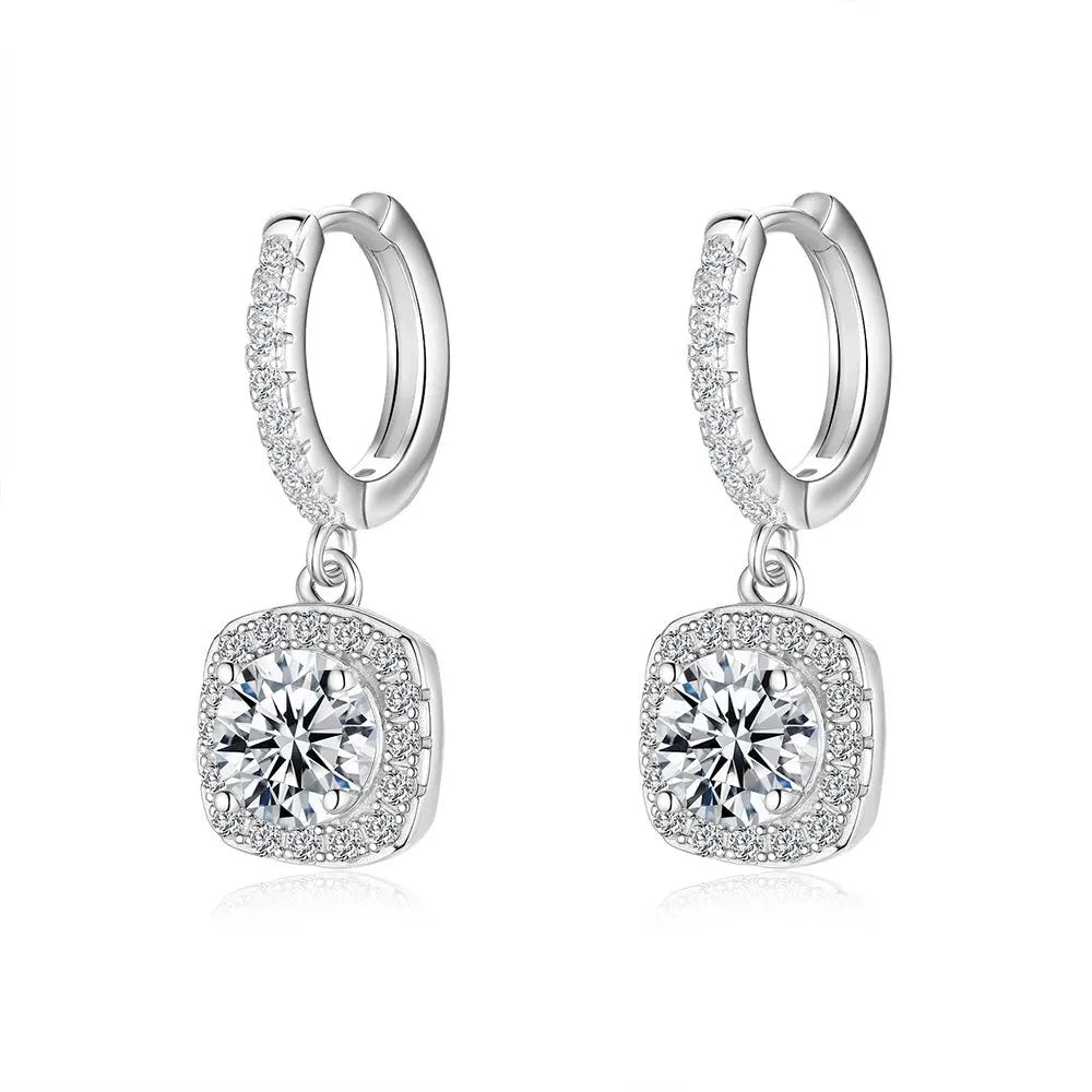 Luxury Solid Platinum PT950 Women’s moissanite diamond earrings luxury square
