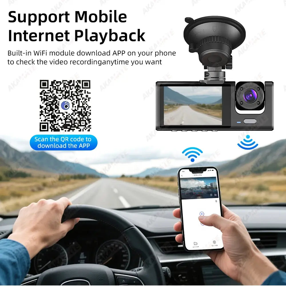 Car DVR 3 Cameras Recorder Rear Inside Vehicle 3-Lens Dash Cam Three Way Camera DVRs Dashcam Channel Video Camcorde