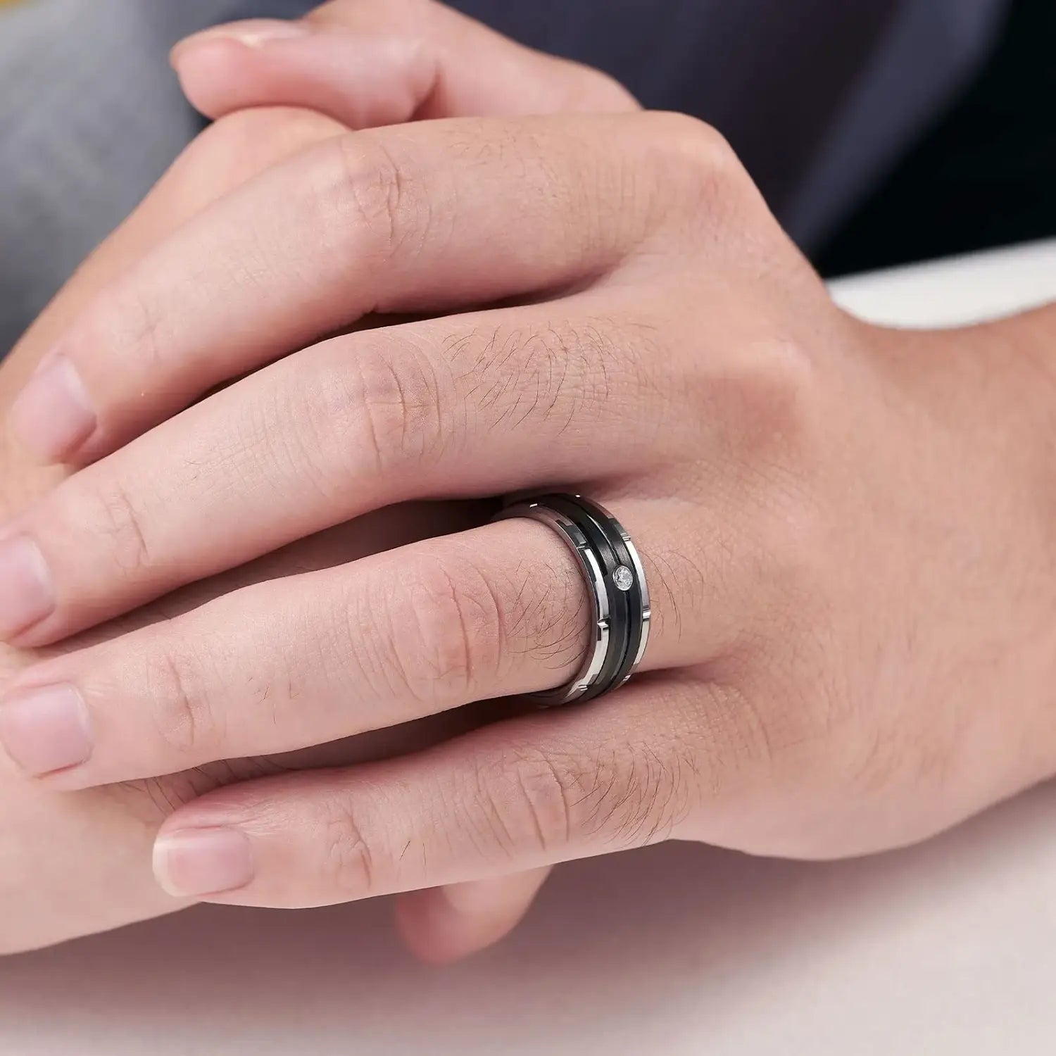 Fashion Couple Rings Women’s White Rhinestones Zircon Ring Sets Men’s Stainless Steel Stones Wedding Band Jewelry