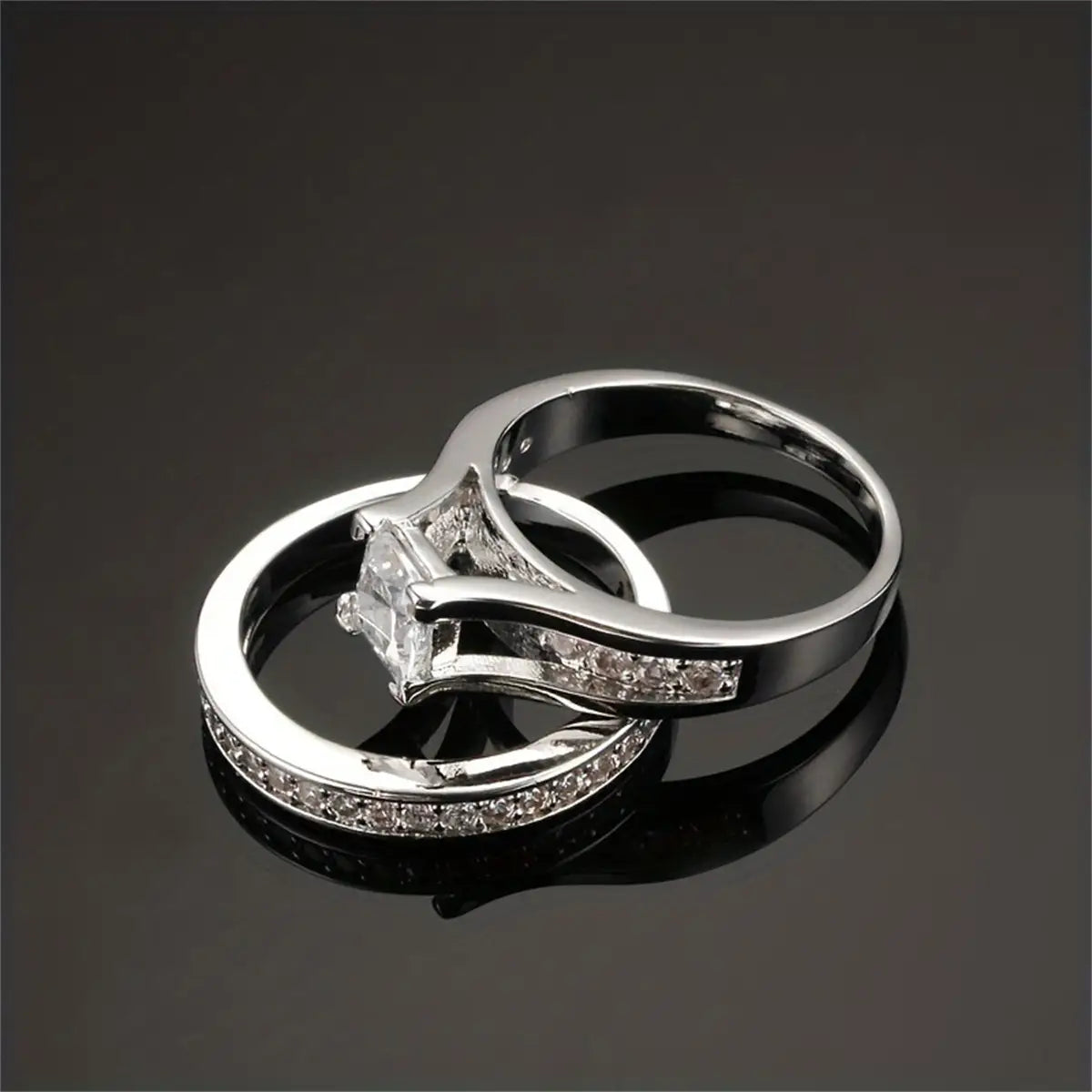 Fashion Couple Rings Romantic Women Heart Rhinestones CZ Set Trendy Men Stainless Steel Zirconia Ring Wedding Band