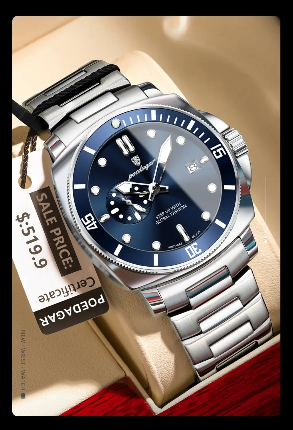 POEDAGAR Luxury Sports Man Wristwatch Luminous Waterproof Date Watch For Men Business Stainless Steel Quartz Men’s