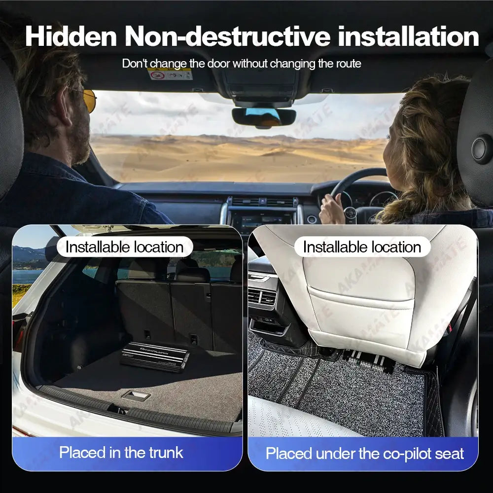 Black 4-channel car audio amplifier with stereo surround for passive subwoofer