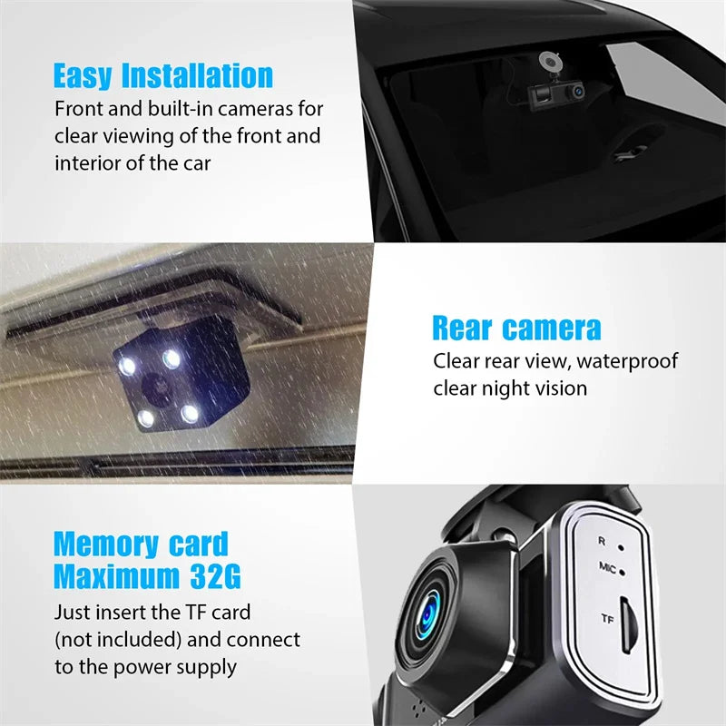3 Channel Car DVR HD 1080P 3-Lens Inside Vehicle Dash CamThree Way Camera DVRs Recorder Video Registrator Dashcam
