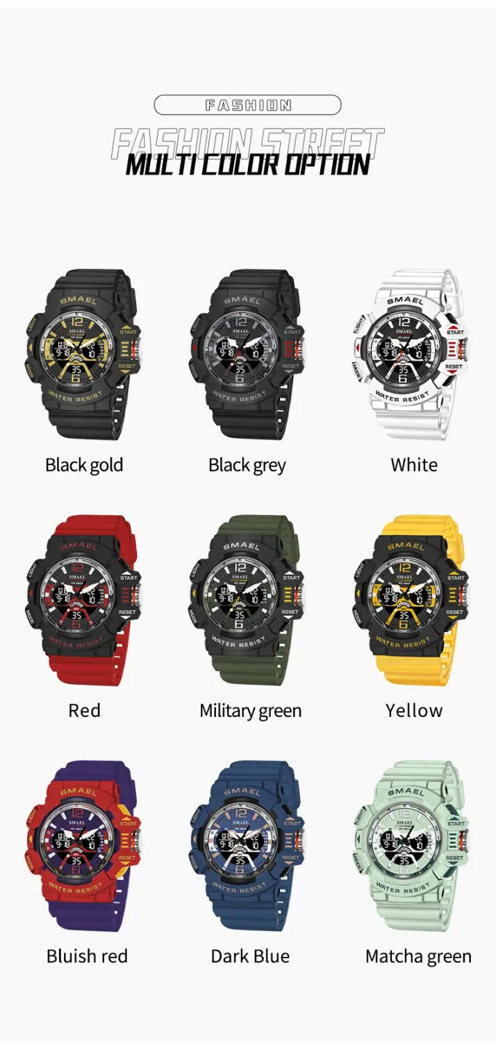 Sport Watch Men SMAEL 50M Waterproof Wristwatches Dual Time Display Multi-function Sports Clocks 8065 Mens Watches