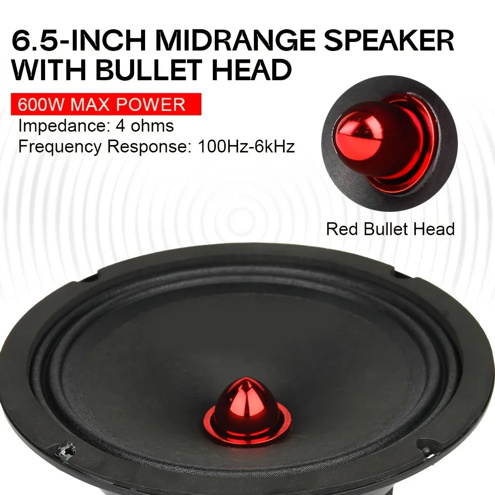 1PC 650W 6.5’’ Car Speaker Mid Range for Audio Modification Surround Sound System Music Player Vehicle Door