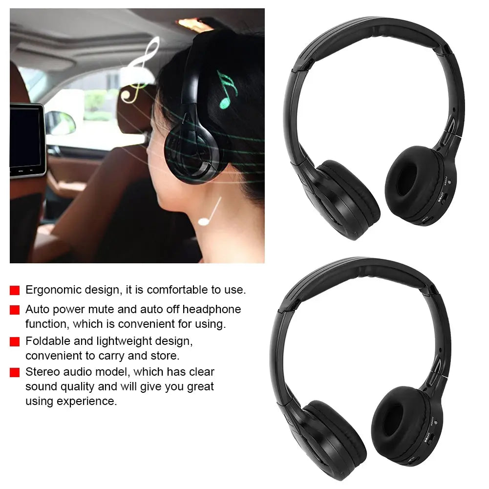 2 Channel Cordless Infrared IR Stereo Audio Headphone Earphone for Car Headrest DVD