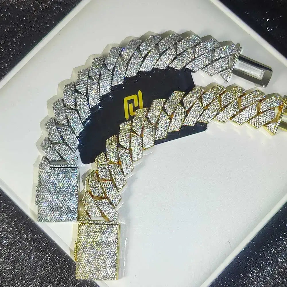 Mens Cuban Link Chain Bracelet Gold Plated Bling Miami Prong Set Diamond for Men 25MM Iced Out Hip Hop Jewelry