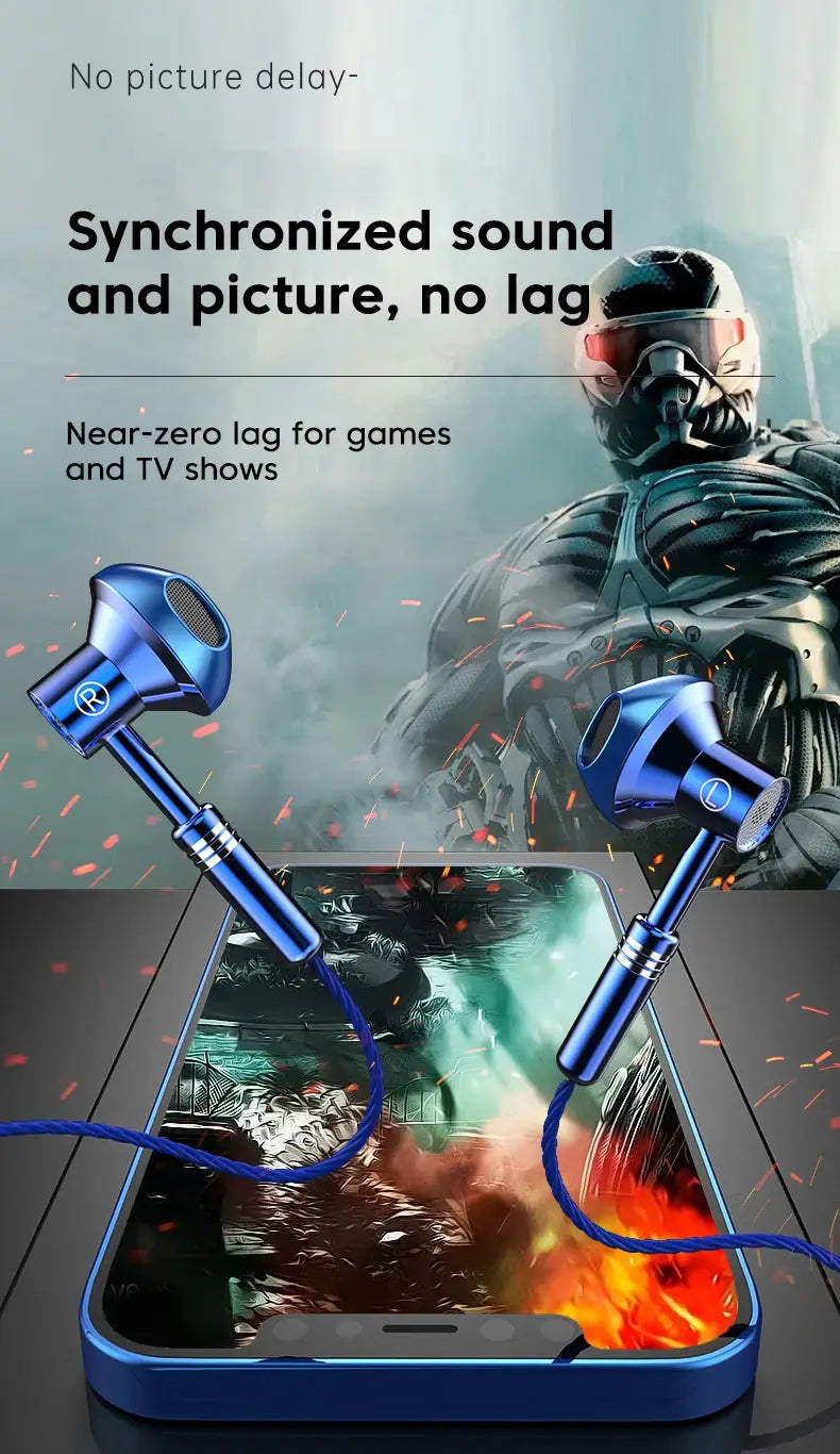 Metal Wired Earphones Sport Running Gaming Music Headphone 3.5mm In-Ear Headset with Microphone 9D Surround Sound