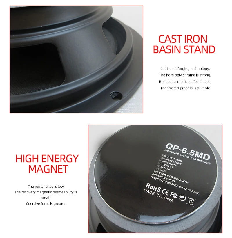 1PC 650W 6.5’’ Car Speaker Mid Range for Audio Modification Surround Sound System Music Player Vehicle Door