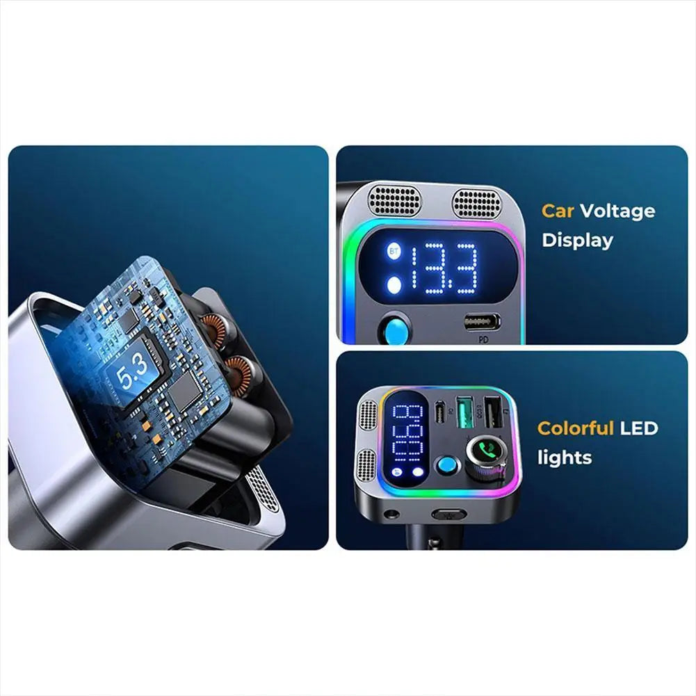 Bluetooth FM Transmitter for Car Radio with Dual Mics Wireless Hands Free Phone Call MP3 Player Support Fast Charging